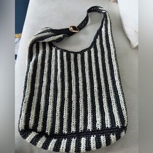 Anthropologie Black and Cream Crochet Shoulder Bag